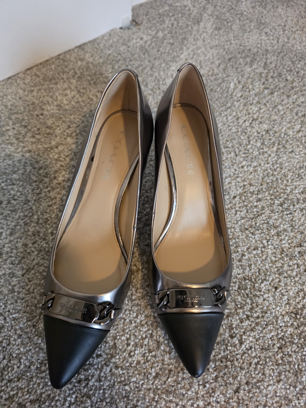 COACH Women's Metallic Gray Pointed Toe Pumps